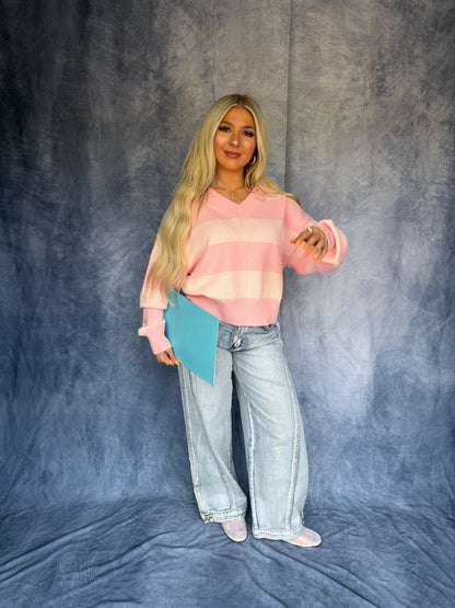 Lady Love Pink Stripe Sweater