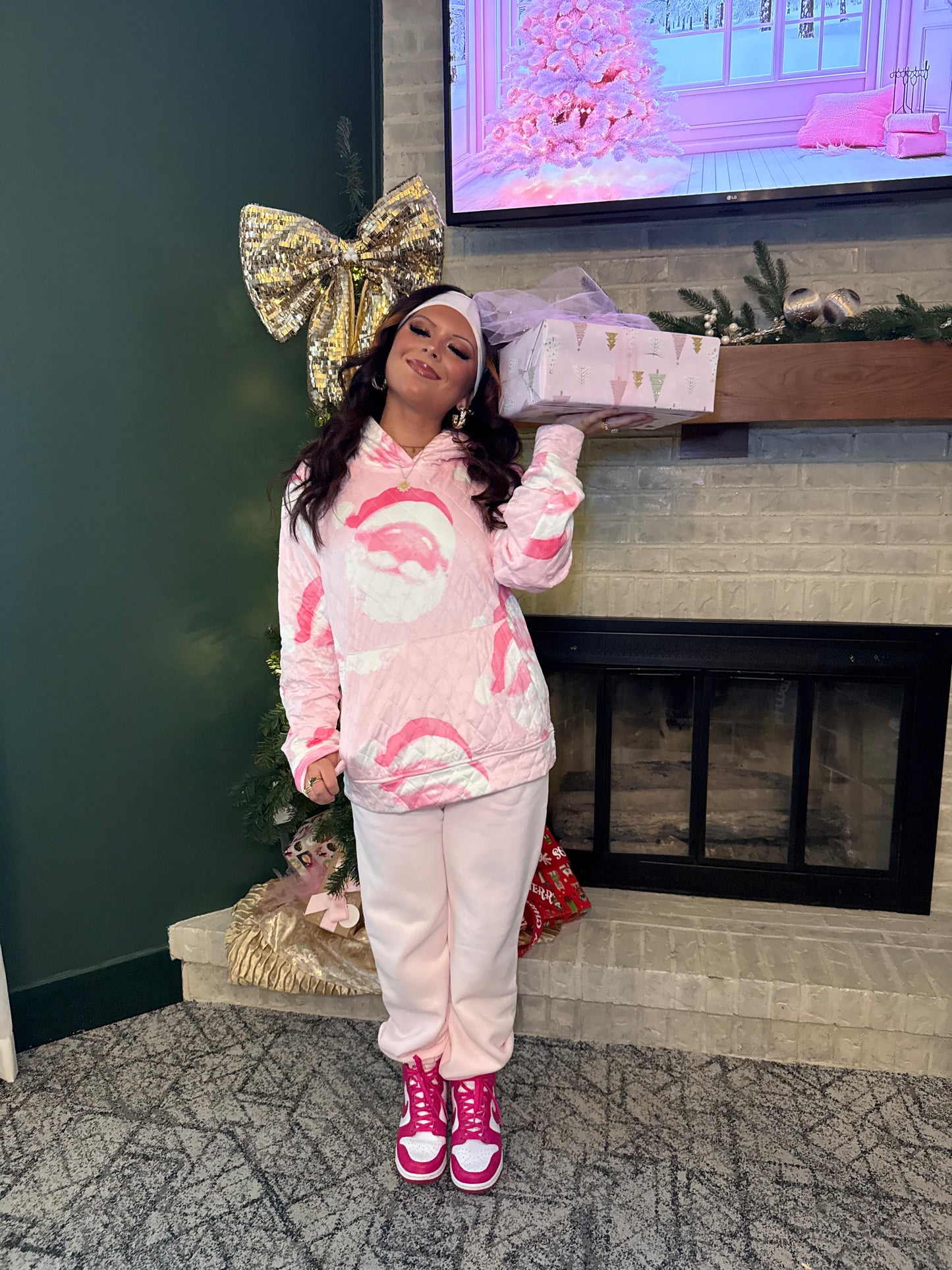 Quilted Santa Hat Pink Hoodie