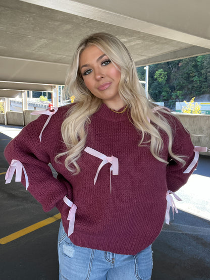 Creamy Bow Sweater in Burgundy