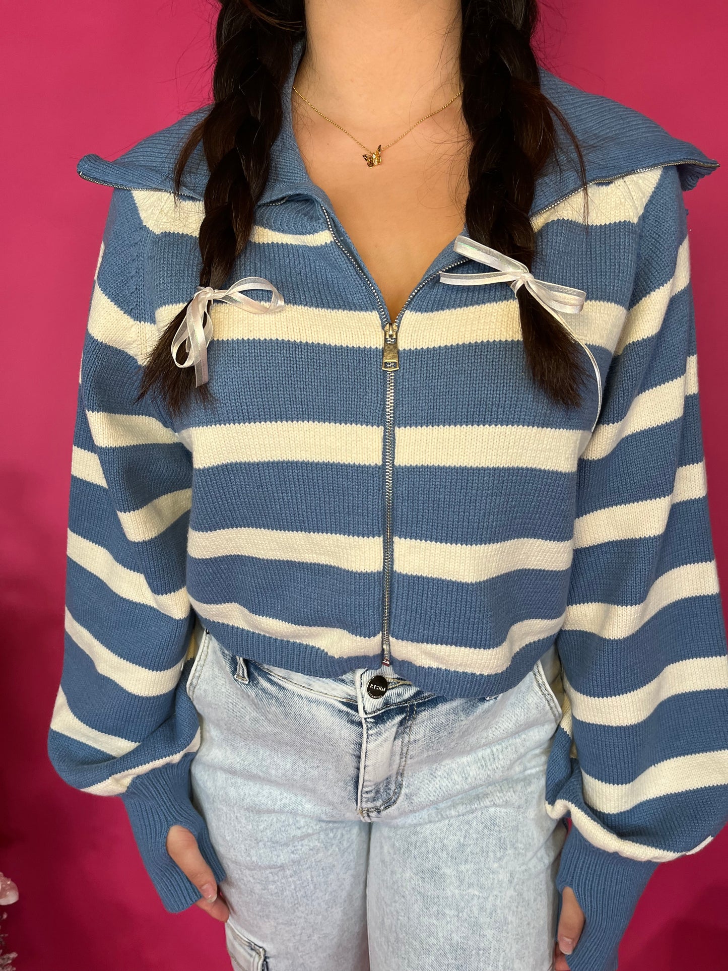Polo Striped Zip-Up in Blue