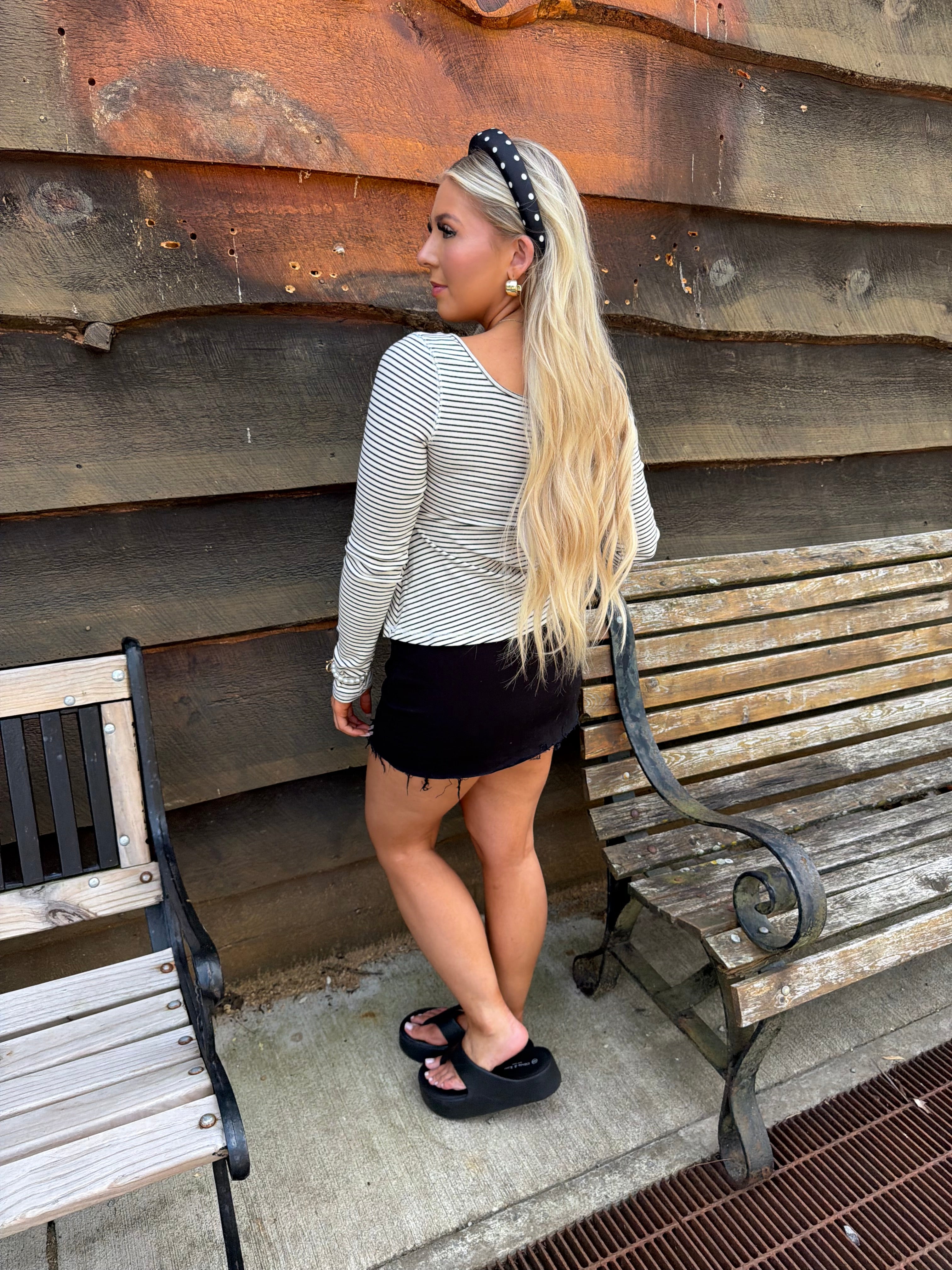Stripe Babydoll Cut L/S in Ivory