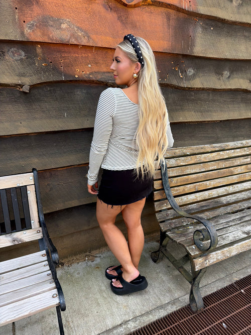 Stripe Babydoll Cut L/S in Ivory