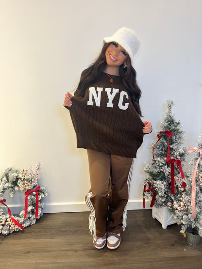 NYC Cable Knit Sweater in Brown