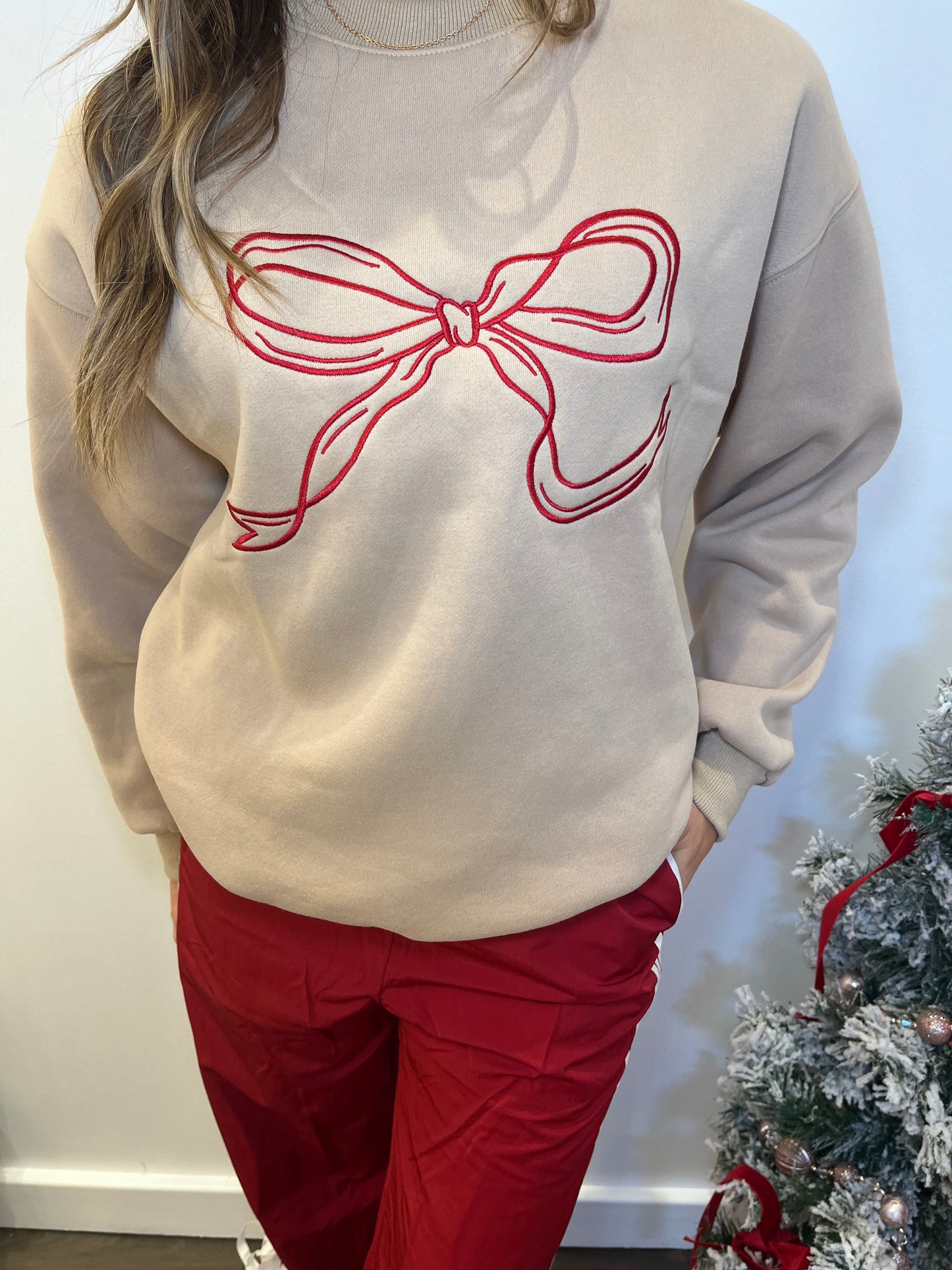 Embroidered Ribbon Sweatshirt in brown