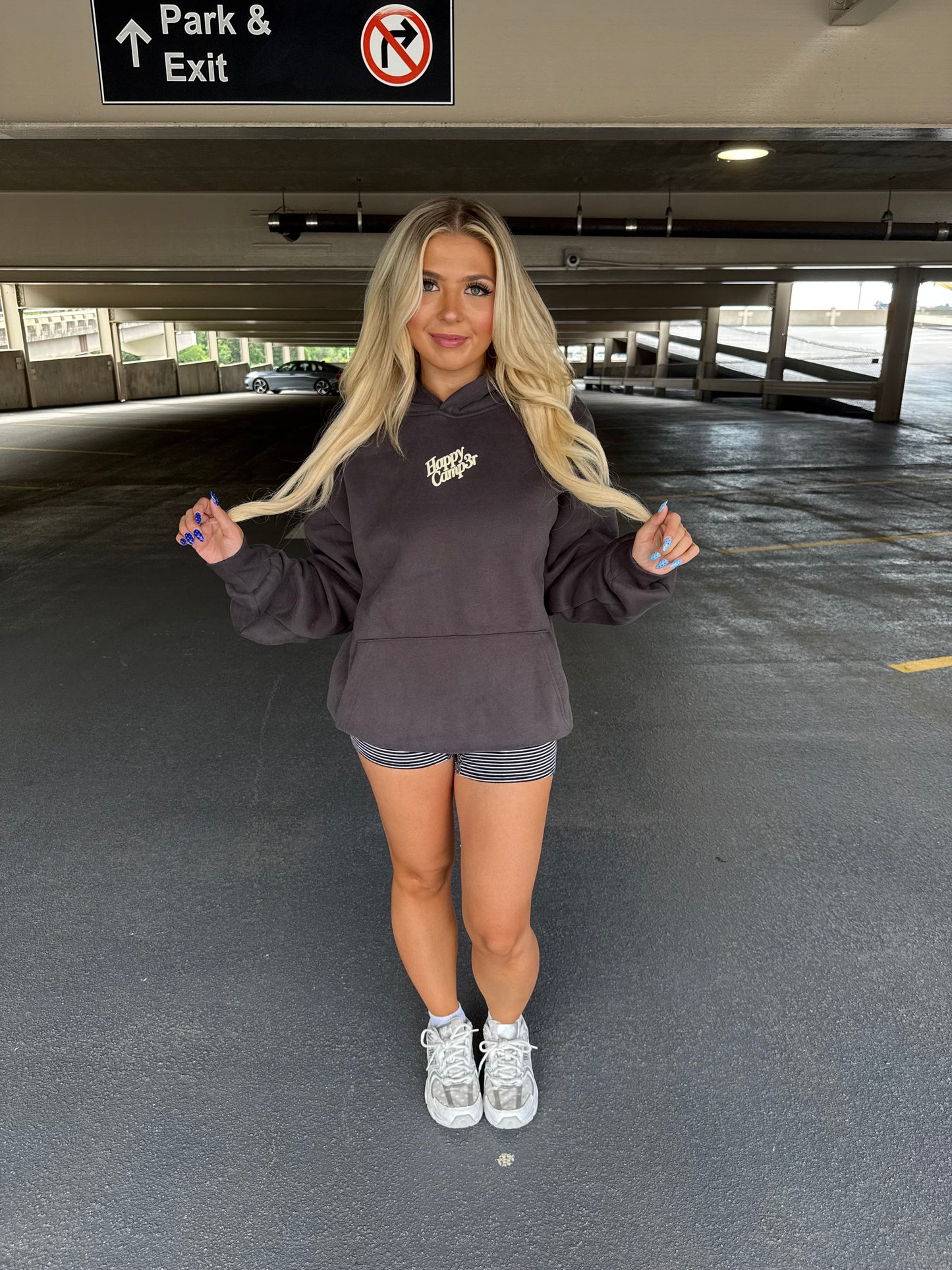 Happy Camp3r Charcoal Puff Hoodie