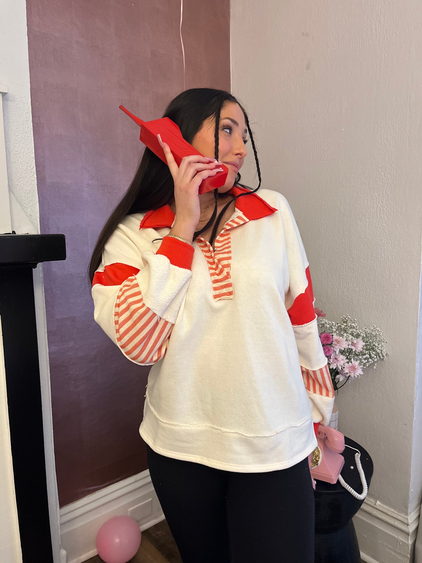 Cutest Combo Pullover in Cream/Red