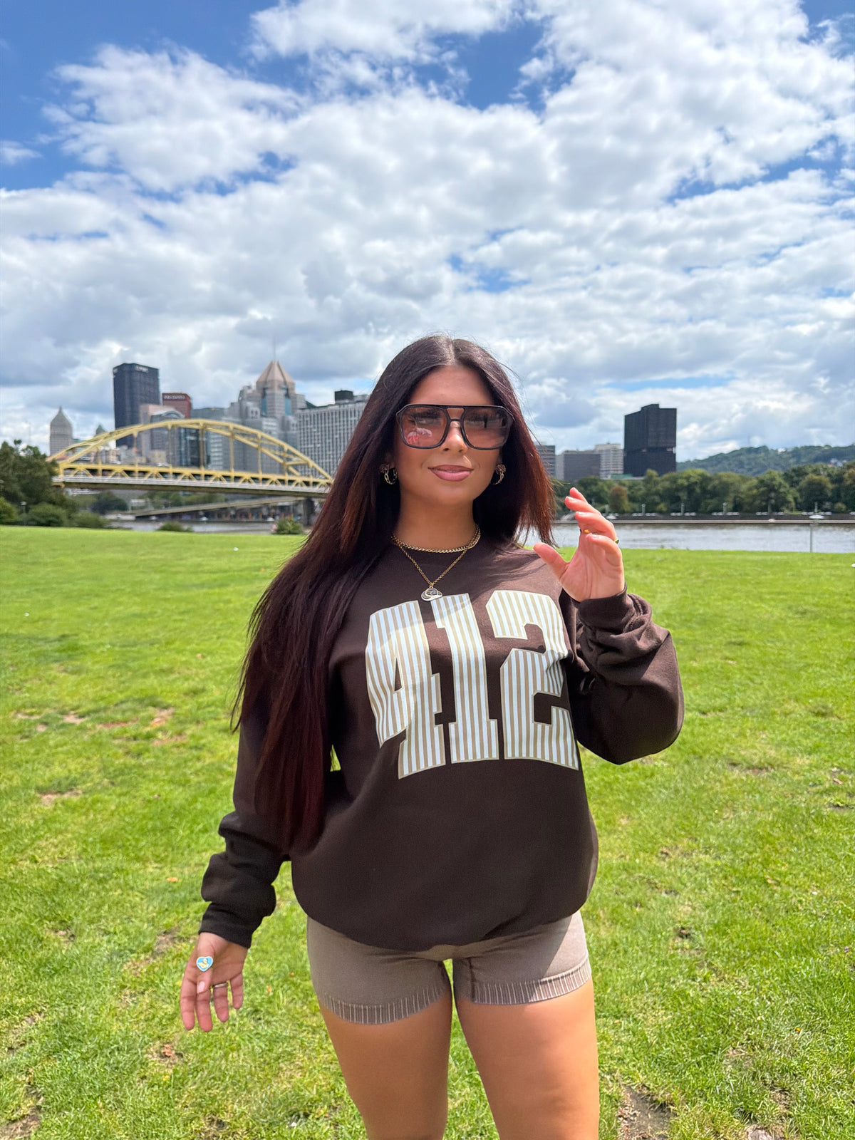 412 Brown Stripe Crewneck