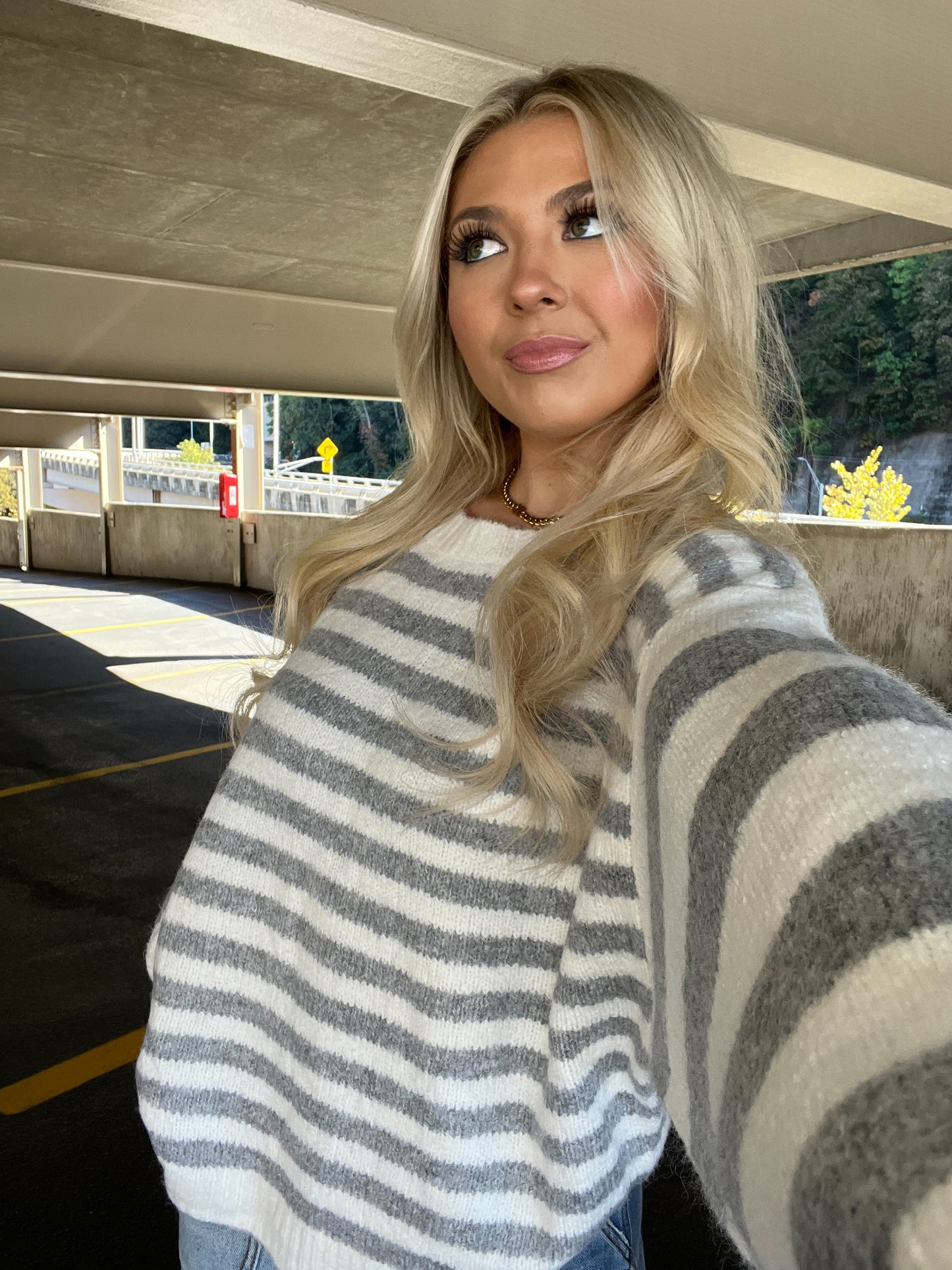 Grey Girly Striped Sweater