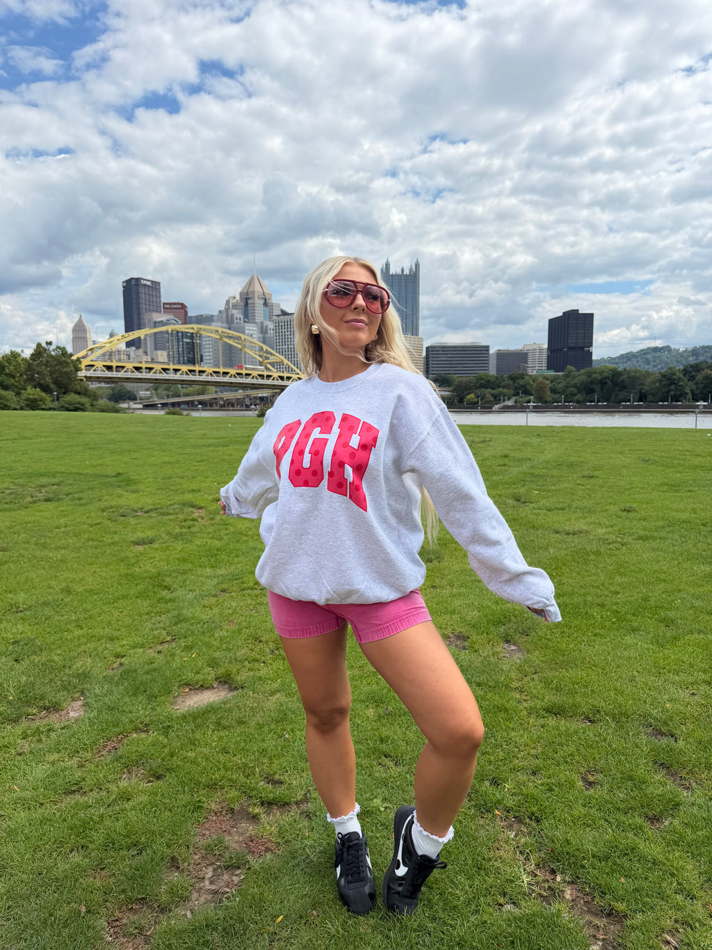 PGH Grey & Pink Polka Crewneck