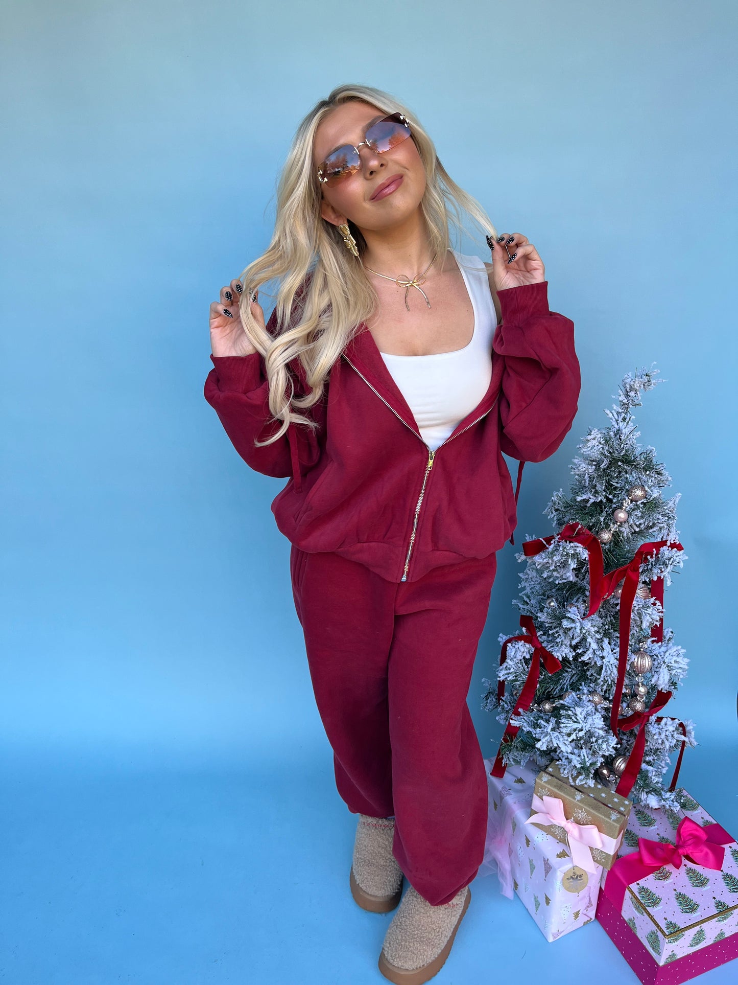 So Fetch Oversized Zip-up in Burgundy