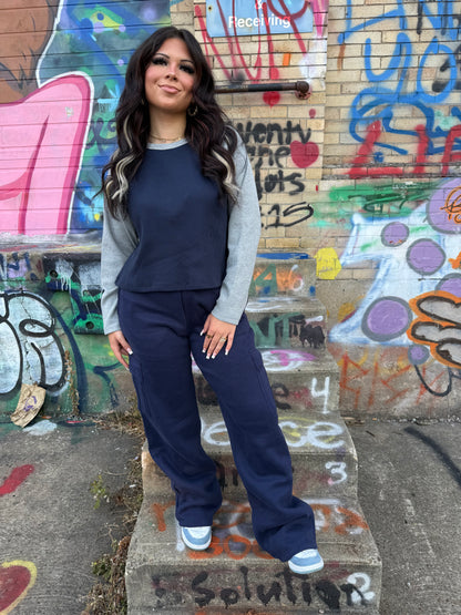 Brandy Waffle L/S in Navy