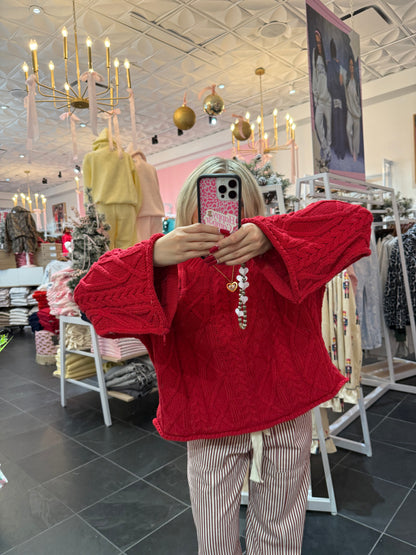Classic Cable Knit Sweater in Red