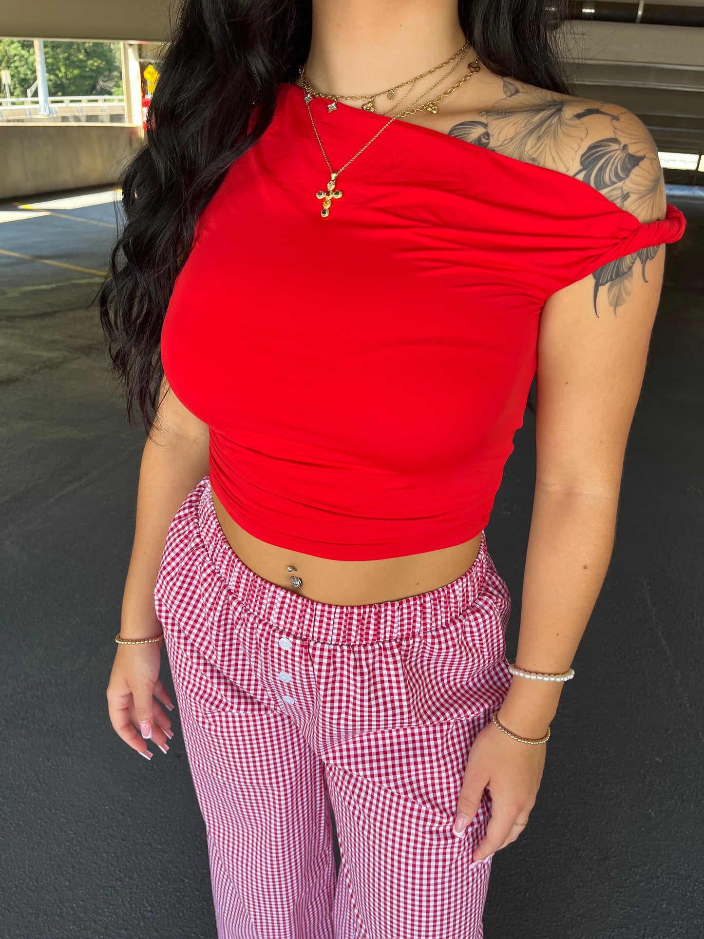 Gingham Pant in Red