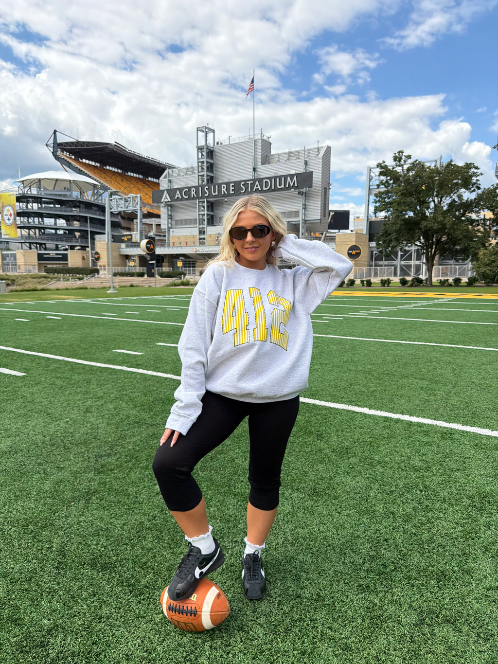 412 Grey & Yellow Stripe Crewneck