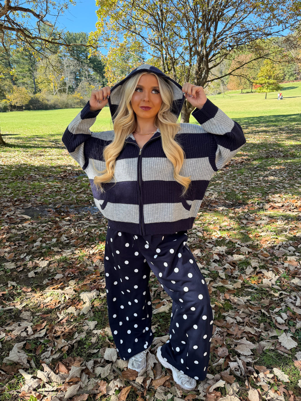 Morrison Stripe Sweater Zip in Navy