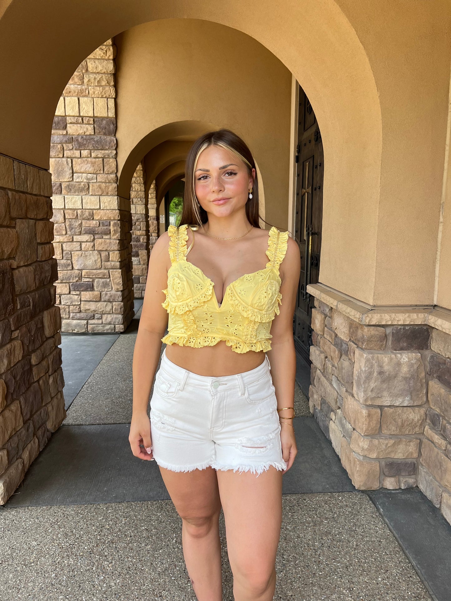 Eyelet Angel Top in Yellow