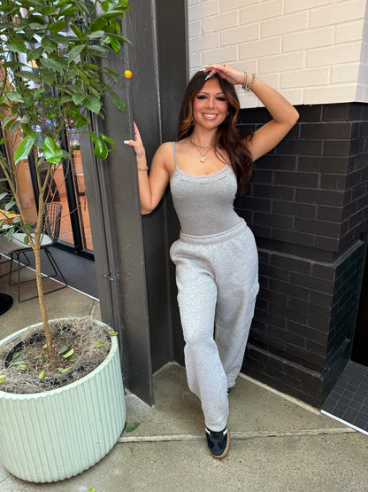 Kim Lace Bodysuit in Heather Grey