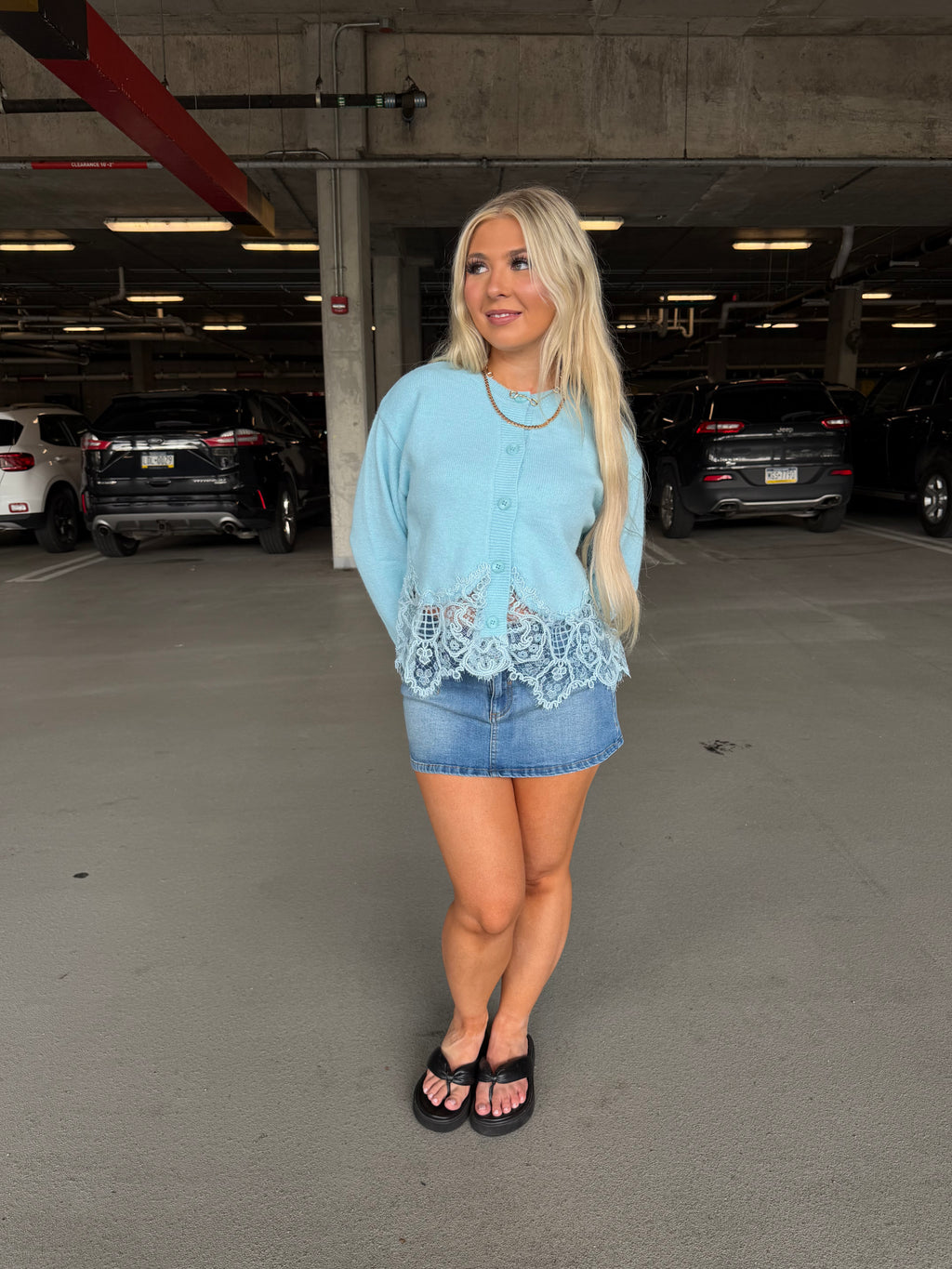 Lace Trim Cardi in Blue