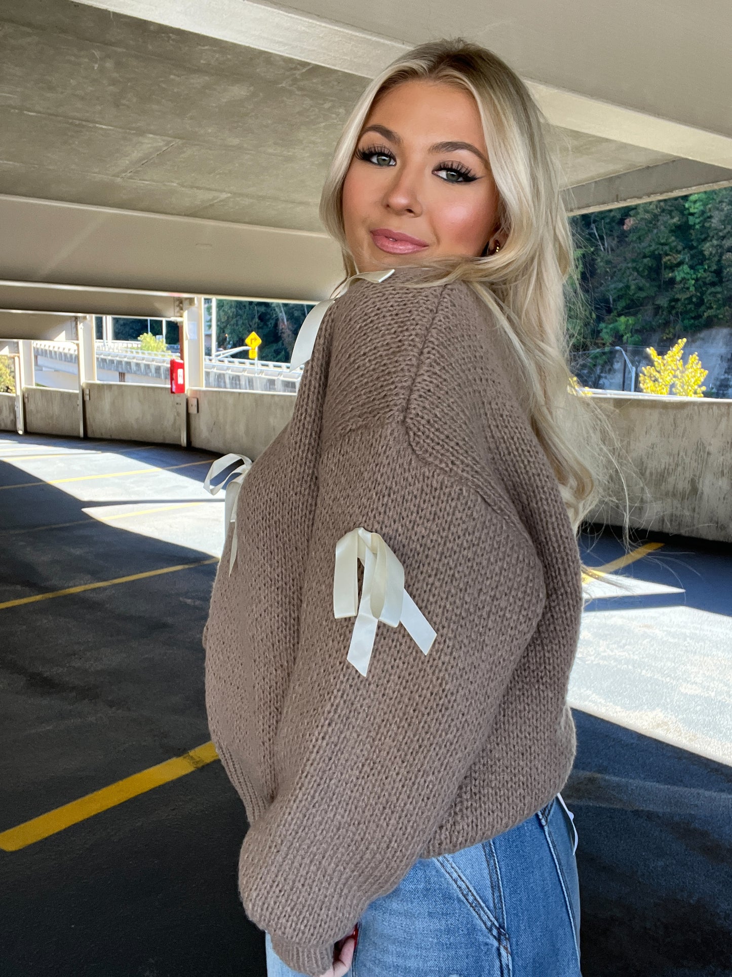 Creamy Bow Sweater in Taupe