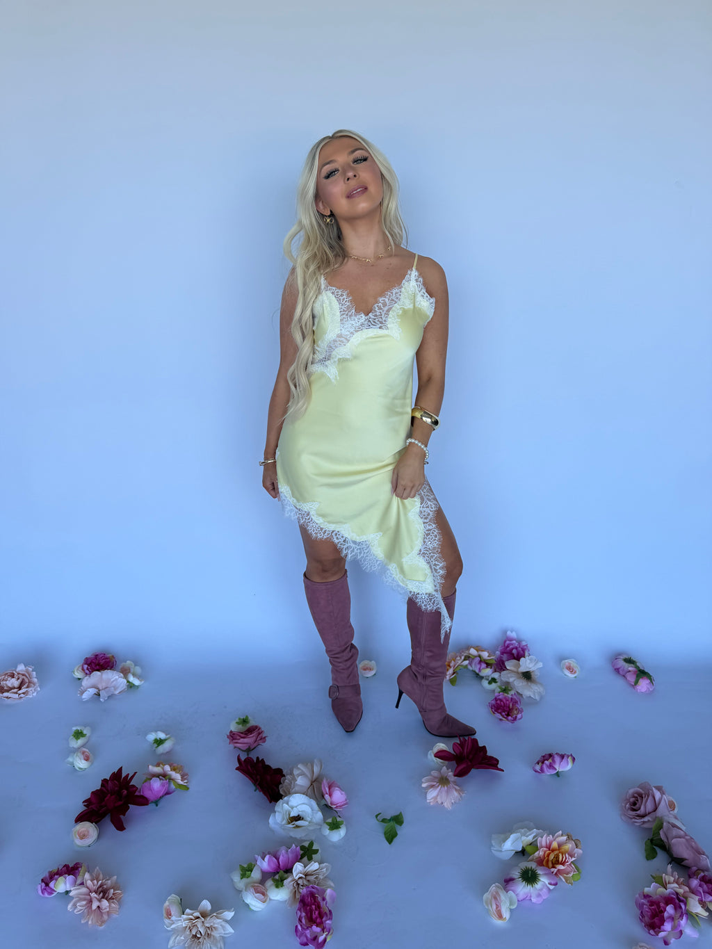 Stupid Song Lace Dress in Yellow FINAL SALE