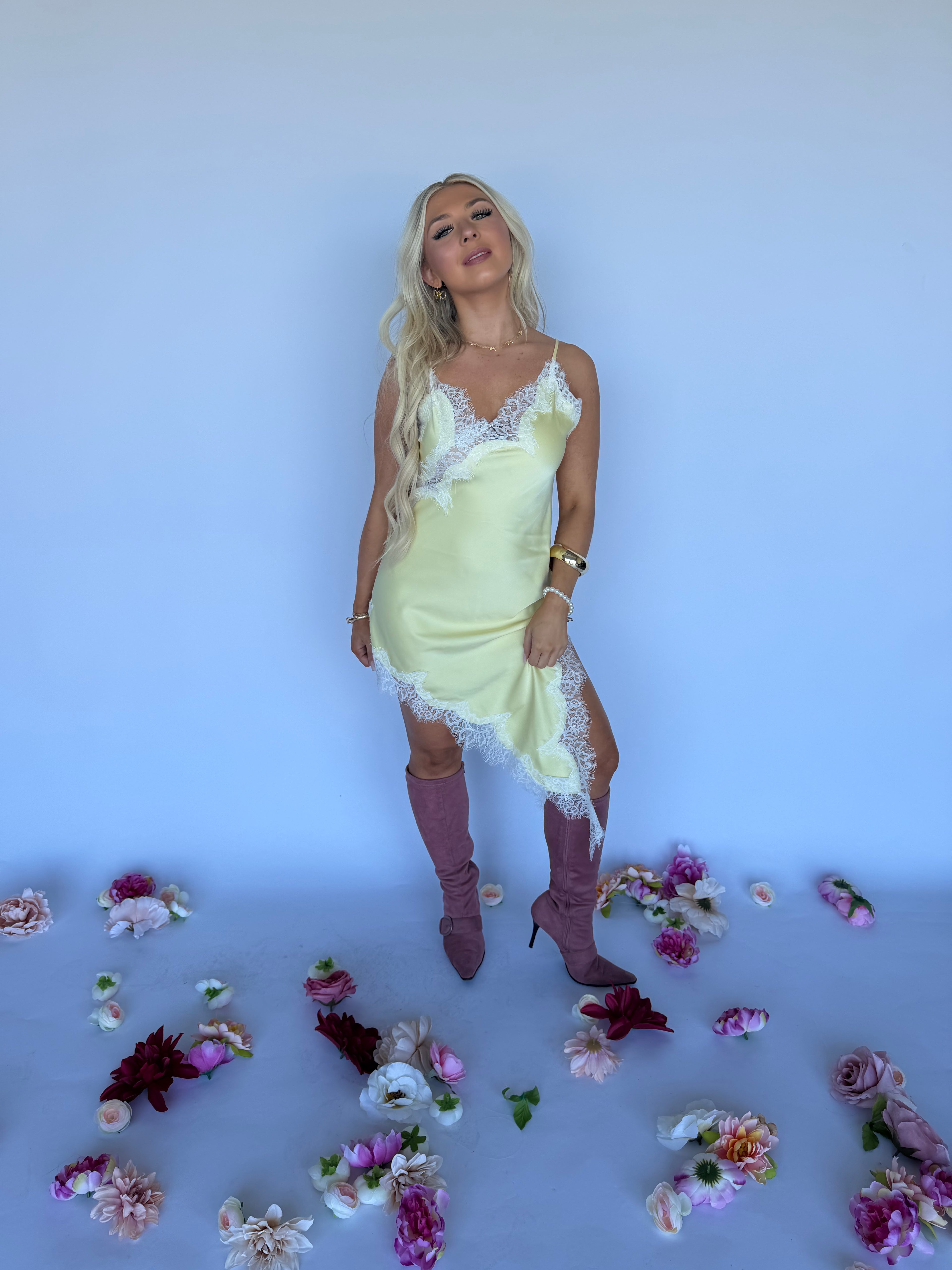 Stupid Song Lace Dress in Yellow FINAL SALE
