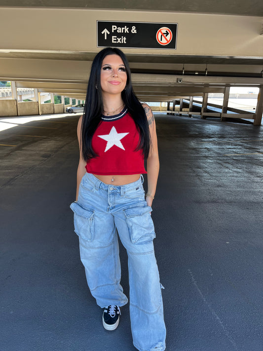 Star Knit Tank in Red