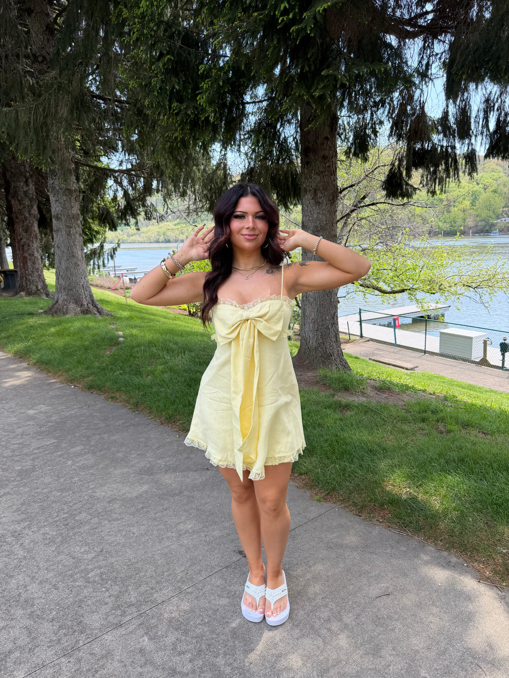 For The Ribbons Mini Dress in Yellow
