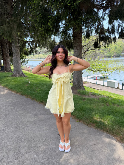 For The Ribbons Mini Dress in Yellow