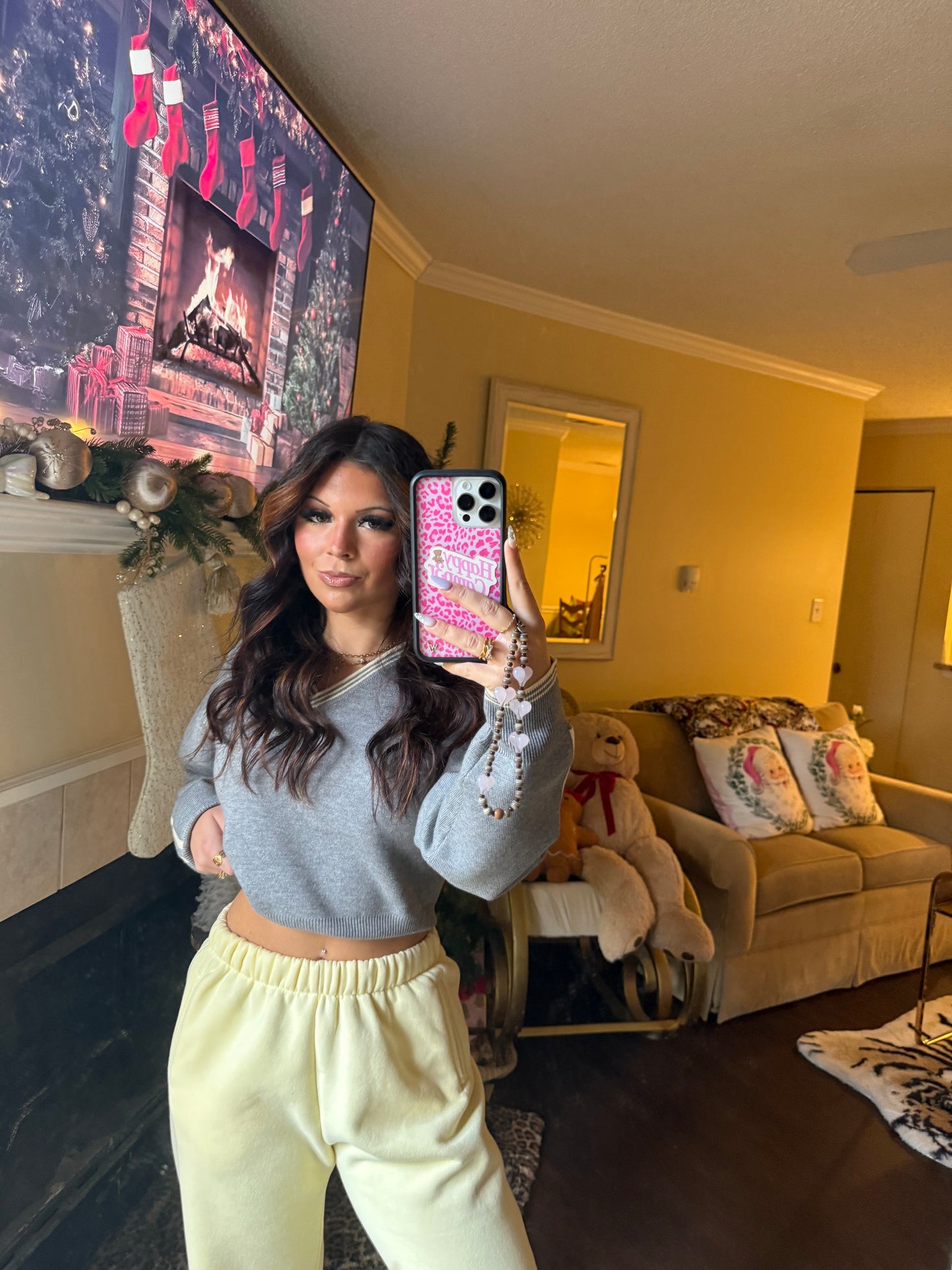 Marbled Butted Cropped V Sweater