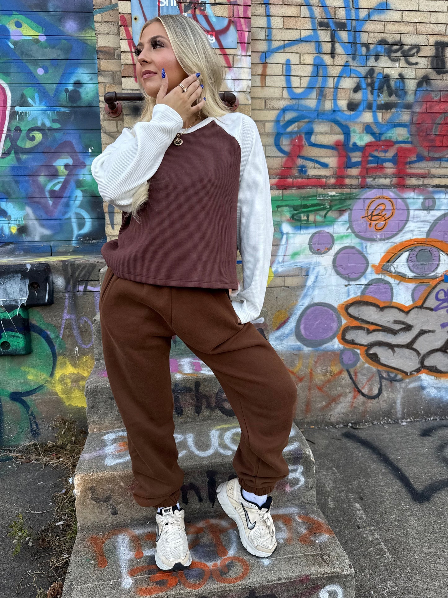 Brandy Waffle L/S in Brown