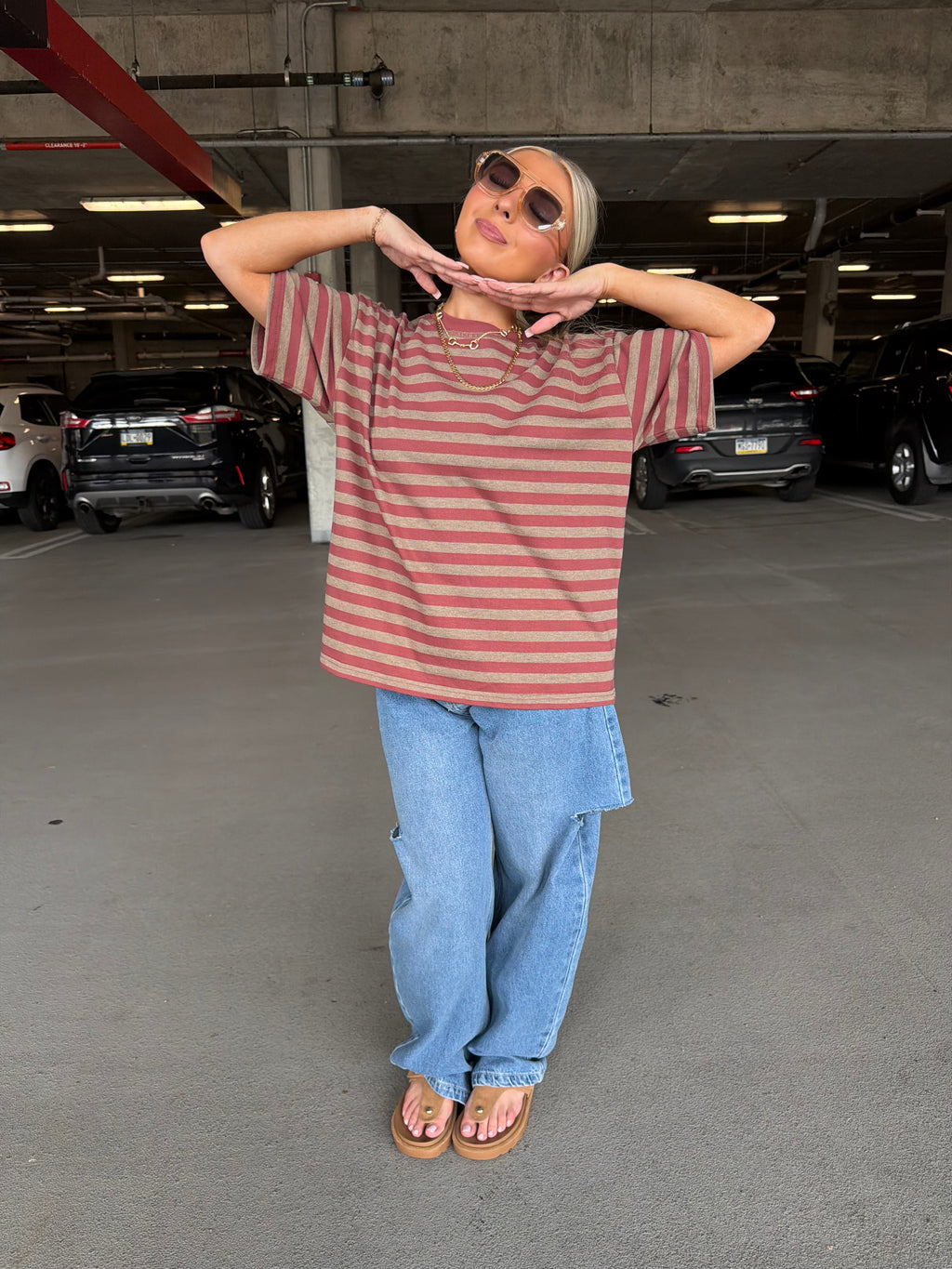 For The Plot Stripe Tee in Berry