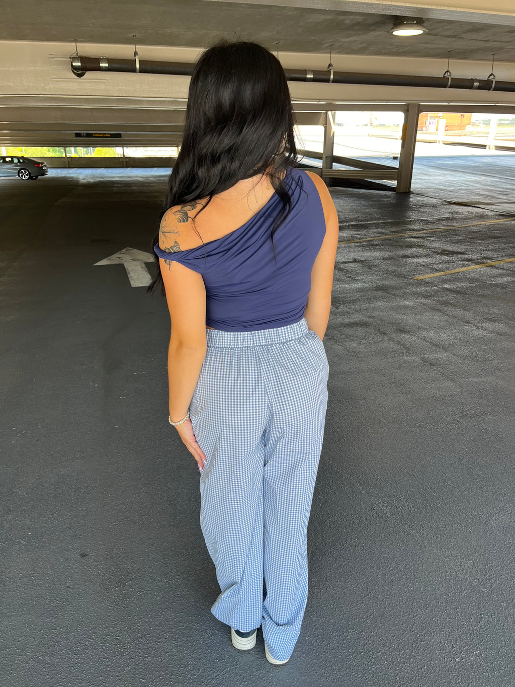 Jamie Navy One Shoulder Top