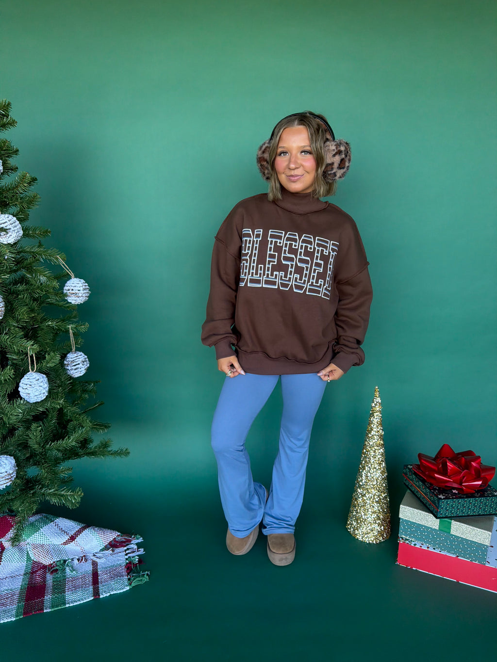 Blessed Girl Mockneck in Brown