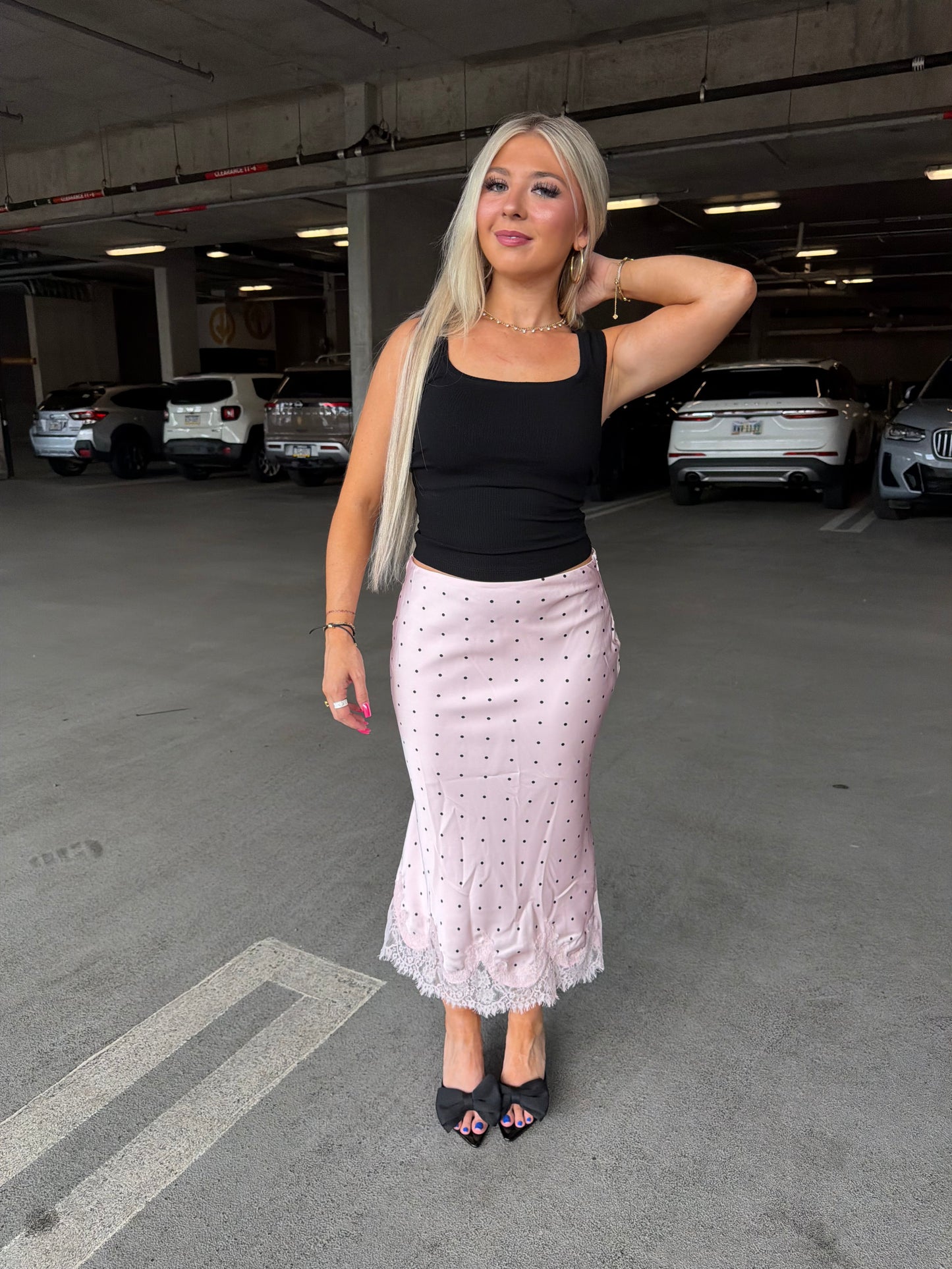 Jackie Polka Silk Skirt in Pink