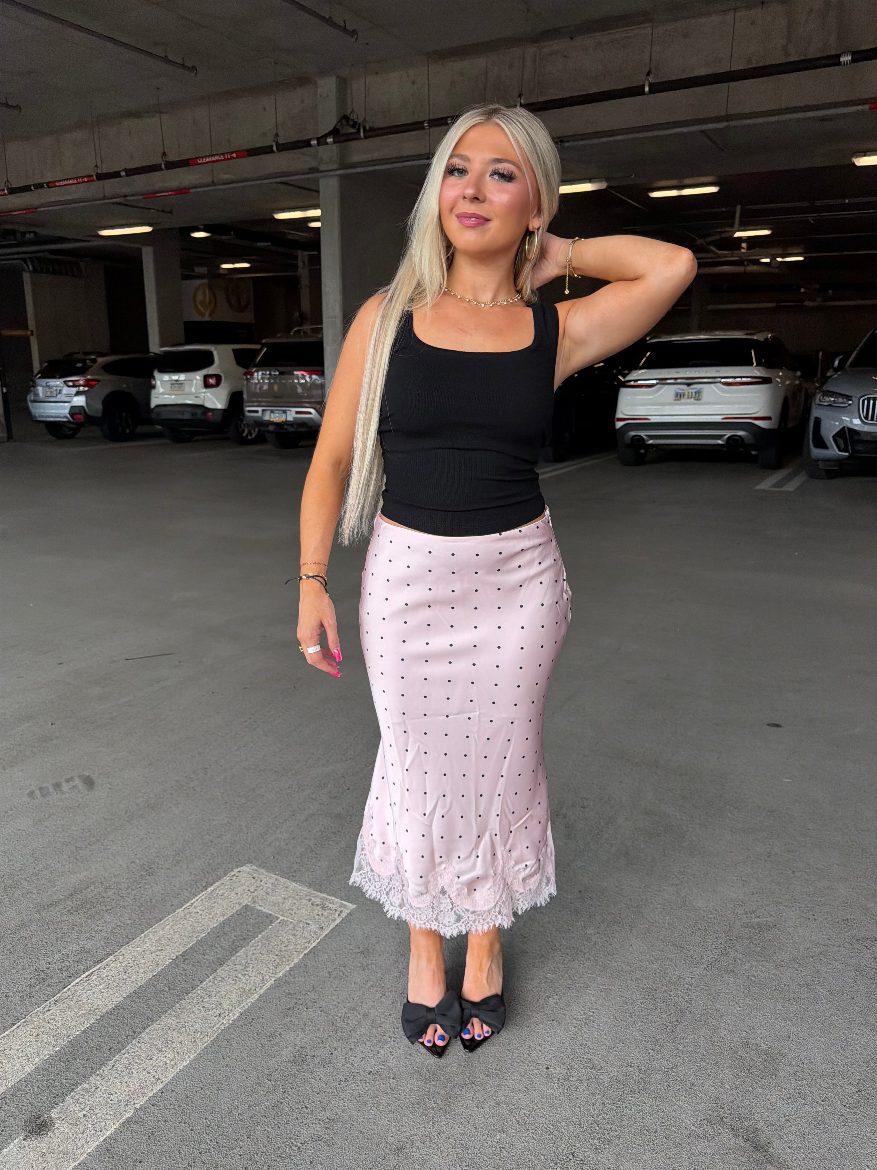 Jackie Polka Silk Skirt in Pink