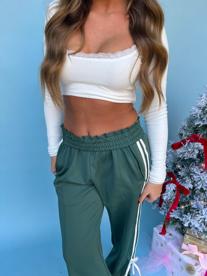 Bow Doll Track Pants in Green