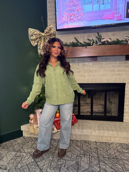 Sugar Girl Sweater Zip in OLIVE