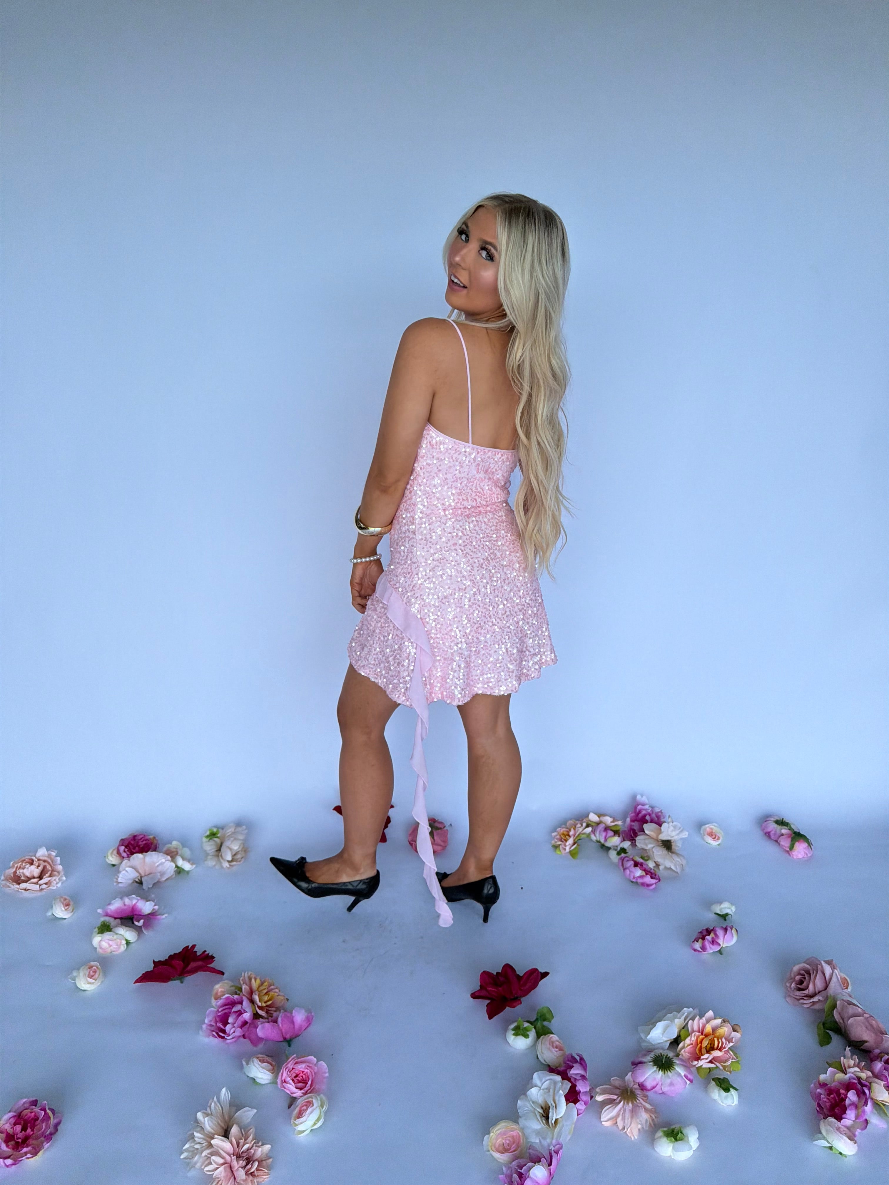 Lacy Sparkle Dress in Pink FINAL SALE