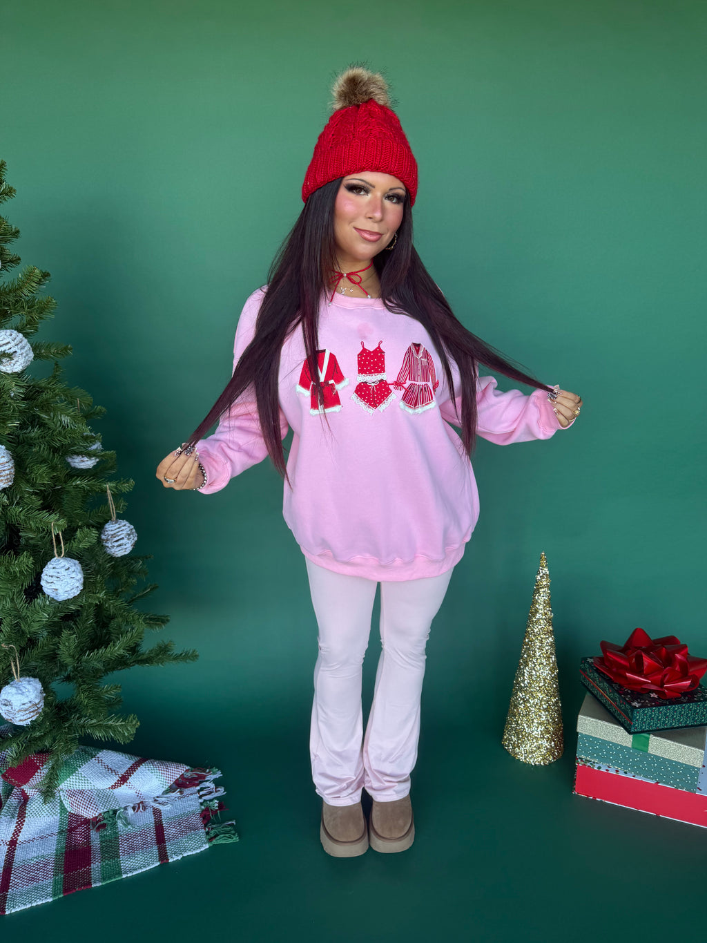 Christmas Outfits Crewneck in Pink FINAL SALE