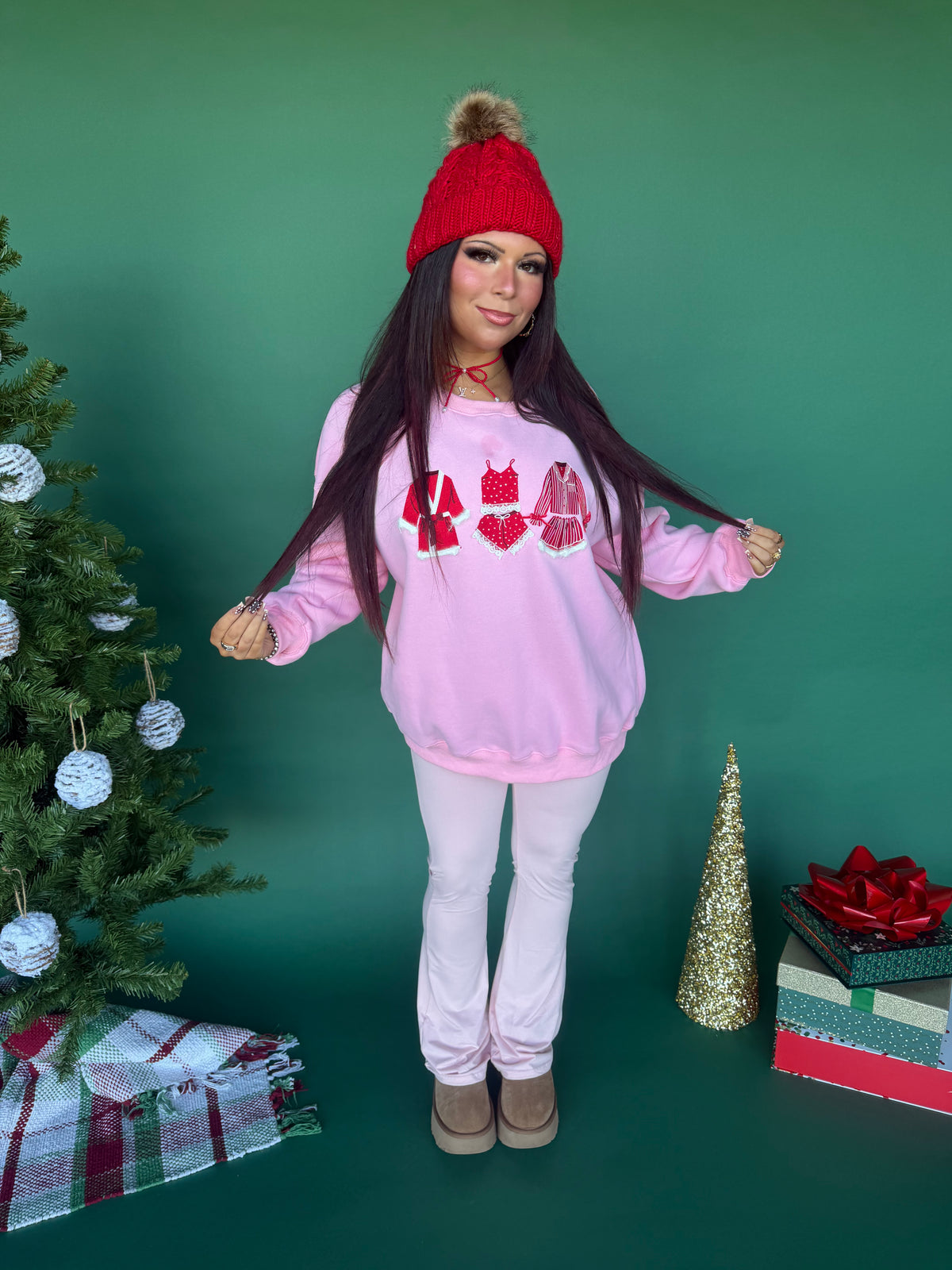 Christmas Outfits Crewneck in Pink FINAL SALE