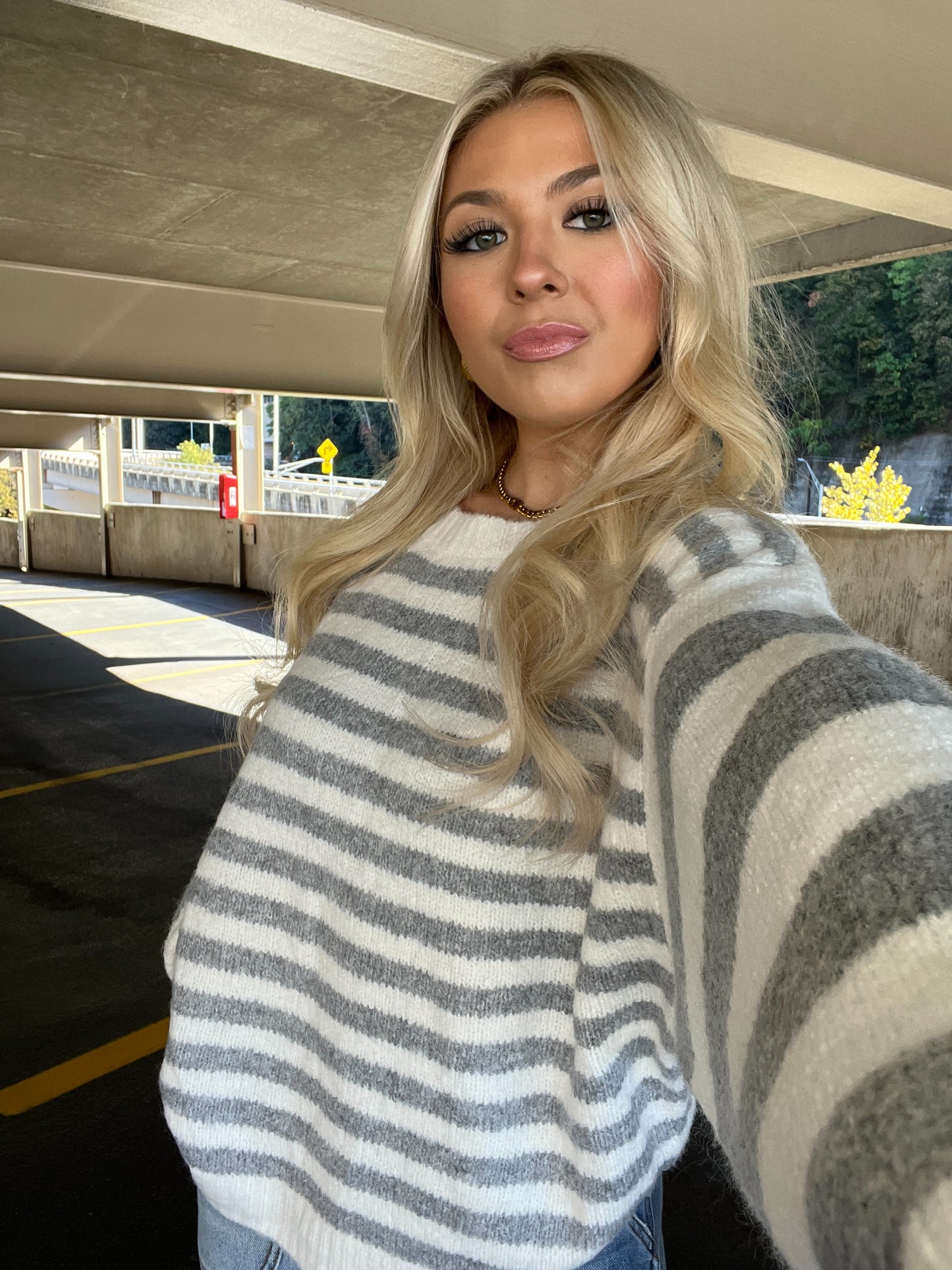 Grey Girly Striped Sweater