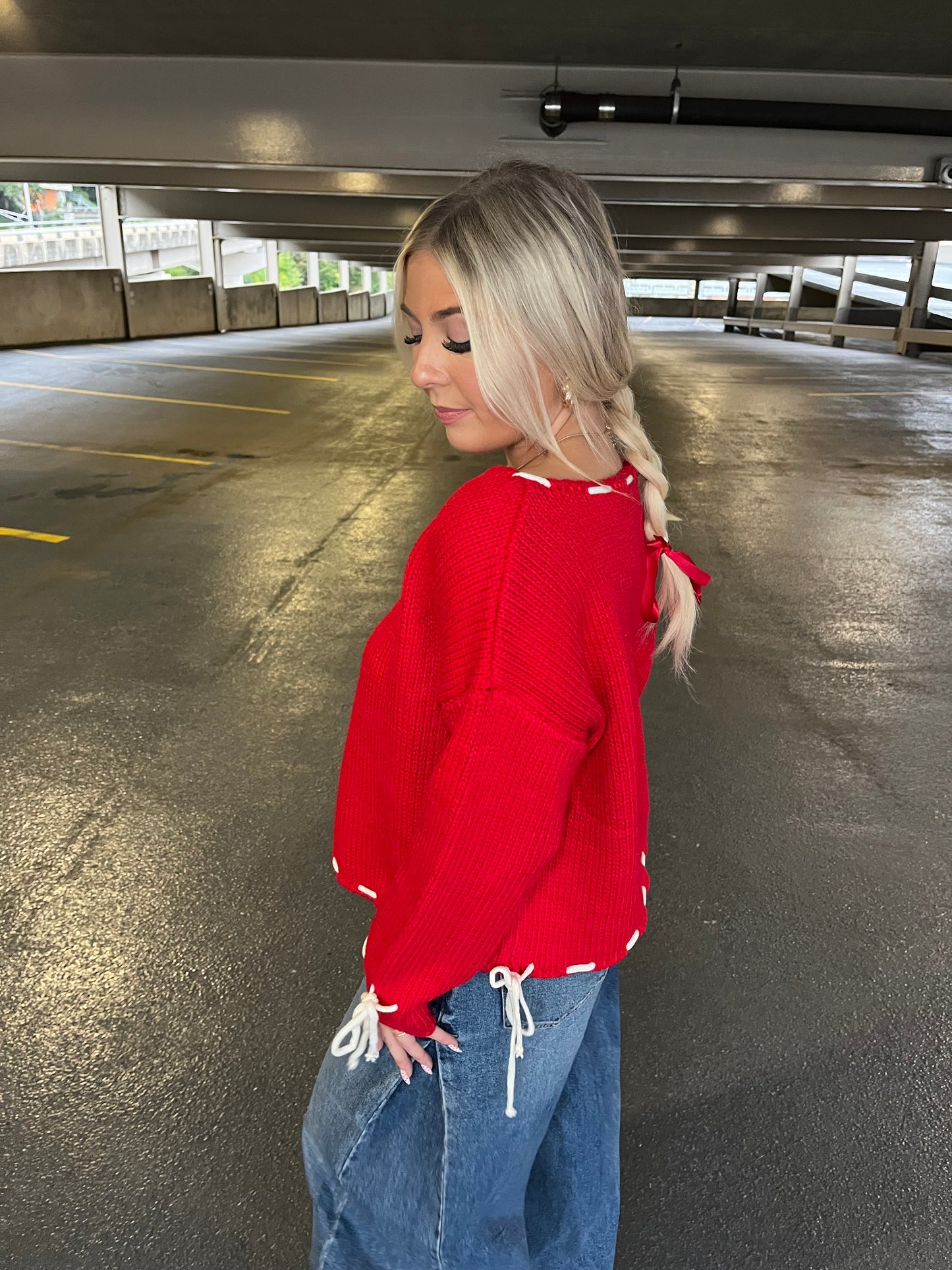 She’s Different Bow Sweater in Red