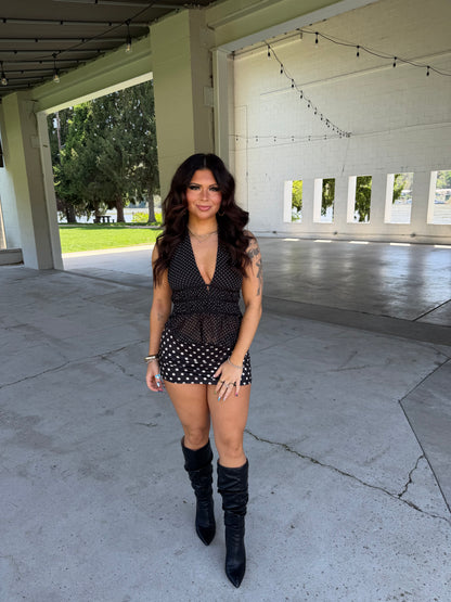 Dotty Love Halter in Black