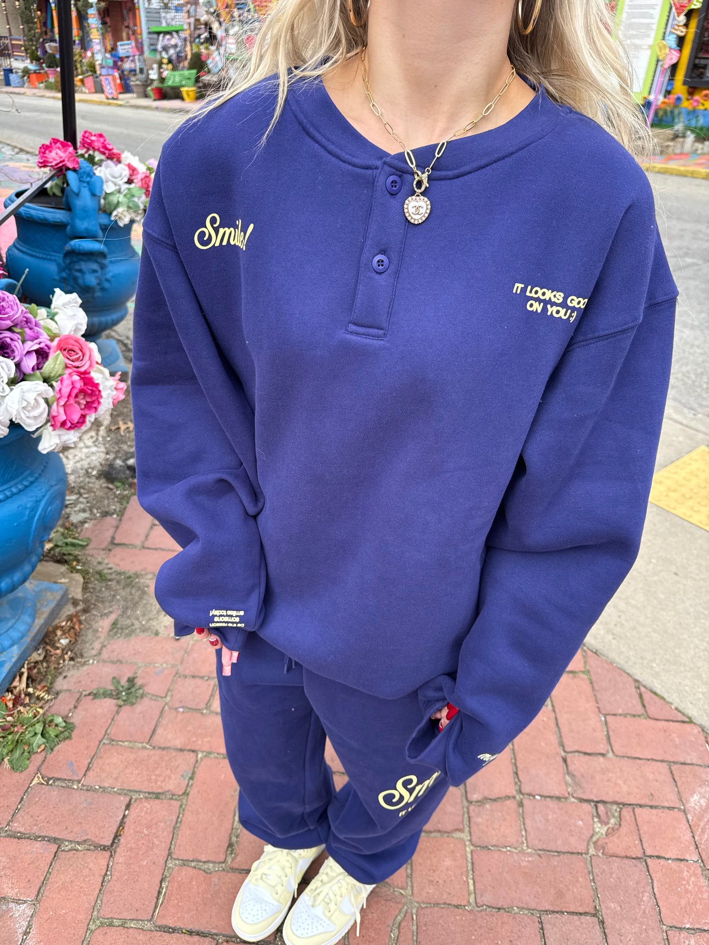 The Mayfair Group Smile It Looks Good Sweatshirt