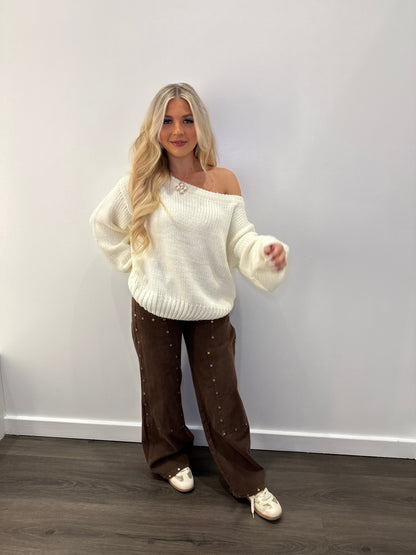 Brandi One Shoulder Sweater in Ivory