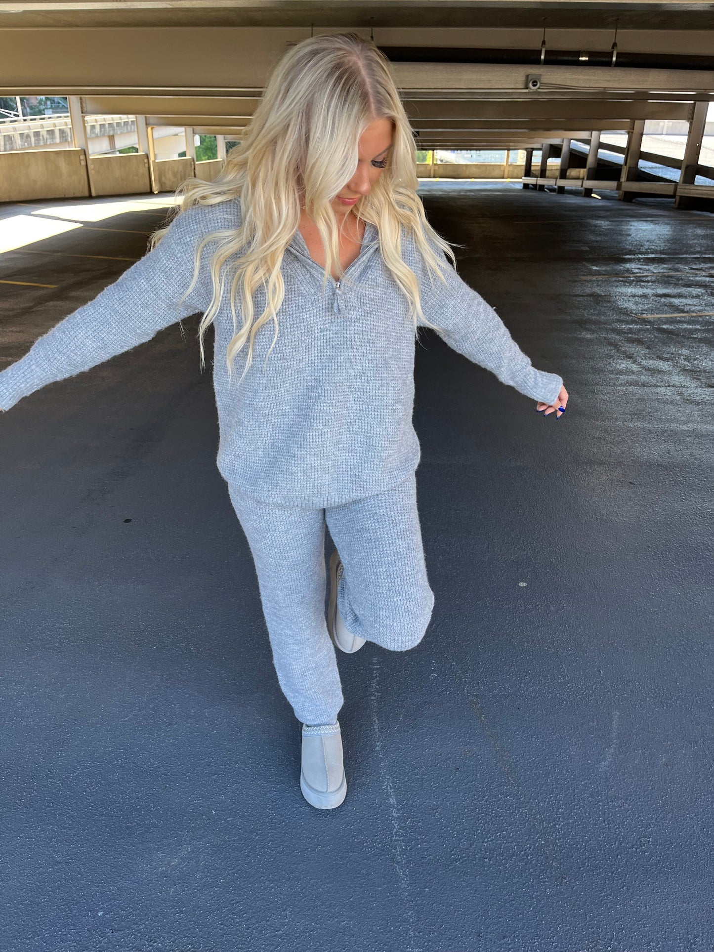 Waffle Girl Set (JOGGER) in Grey