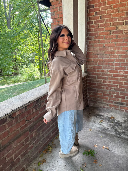 Shopping Addict Shacket in Taupe
