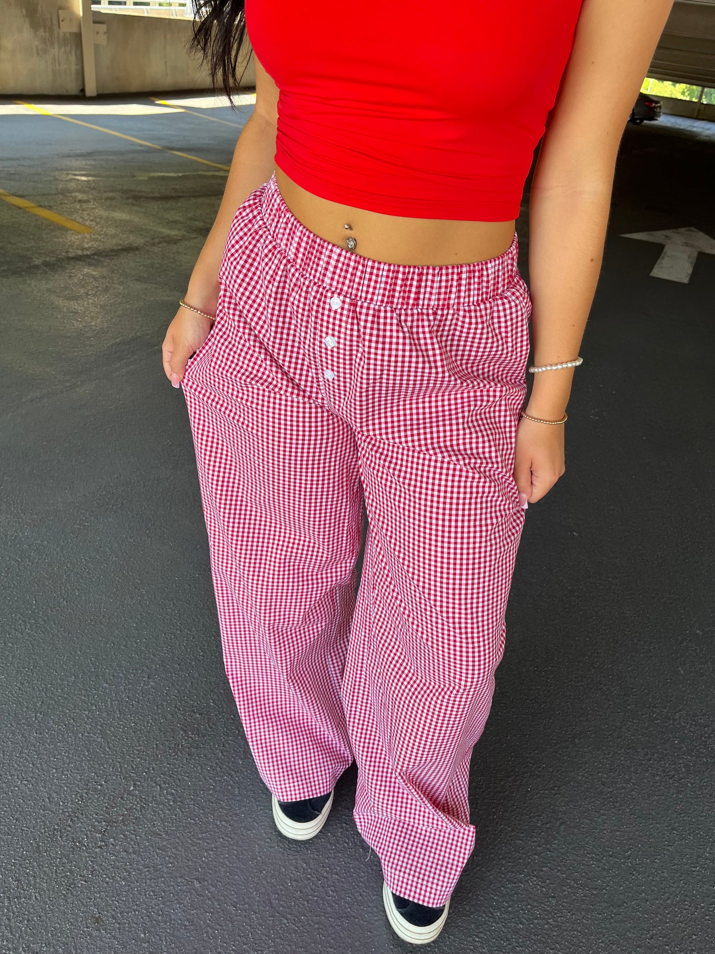 Gingham Pant in Red