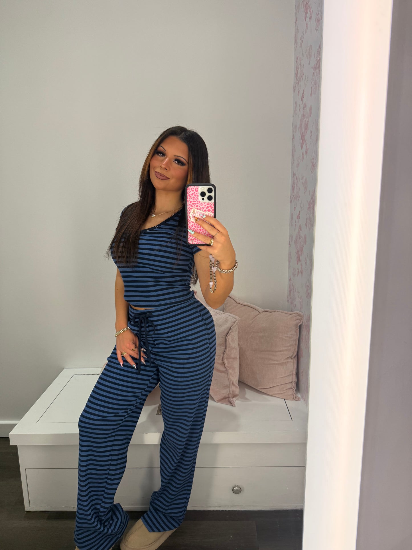 Cuffing Season Stripe Set NAVY (PANT)