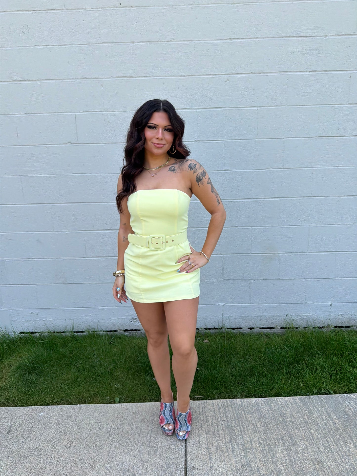 Belted Baddie Mini Dress in Banana